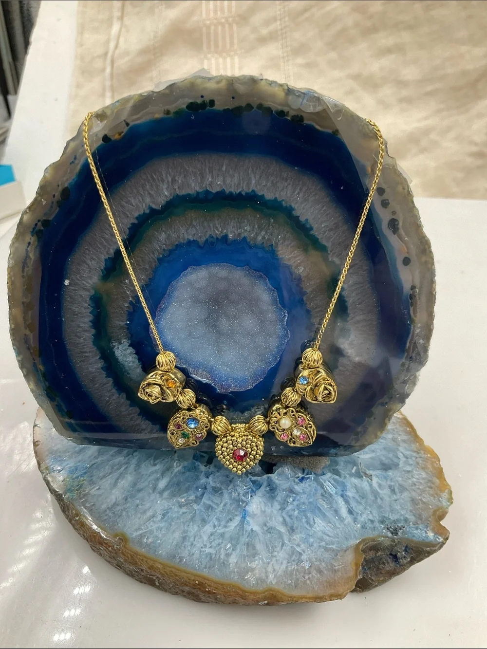 Vtg. 1970’s Gold-Tone Slide Multi Pendant Necklace With Sliding Charms
